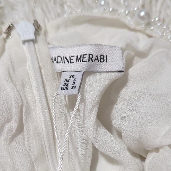 NWT Nadine Merabi Carrie Ivory White Beaded Feather Cocktail Dress Size 2/XS - Picture 5 of 16